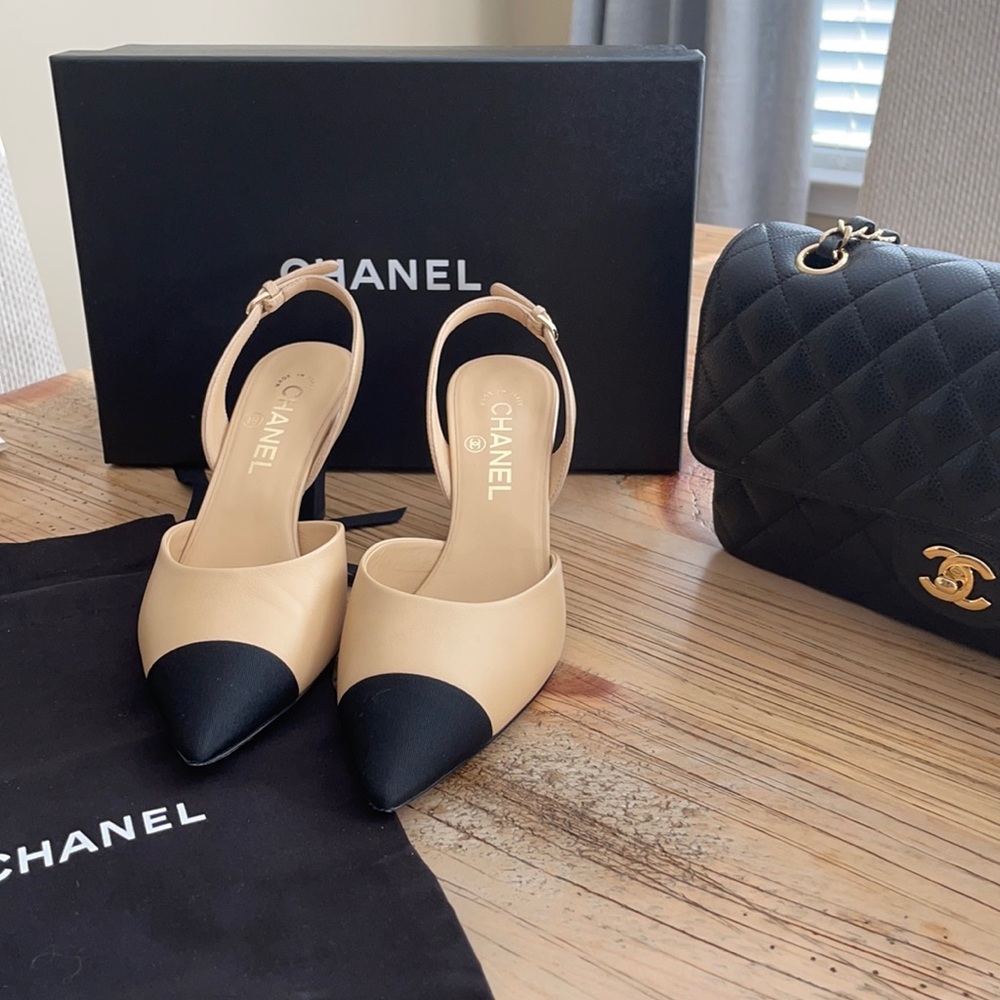 Chanel Beige pointy toe slingbacks size 37.5